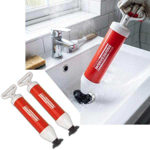 Déboucheurs Manuels Haute Pression (x2) - Nettoyage Rapide Canalisations sans Produits Chimiques - 48x12.5x7cm - Pompe Vacuum Puissante