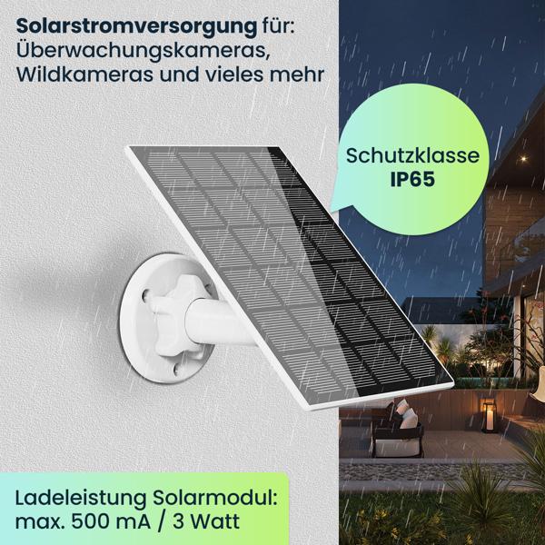 Effizientes 3W Solarpanel mit USB-C Anschluss, IP65 Schutz, für Akku IP Kameras, solare Stromversorgung für Ihre Sicherheitskameras