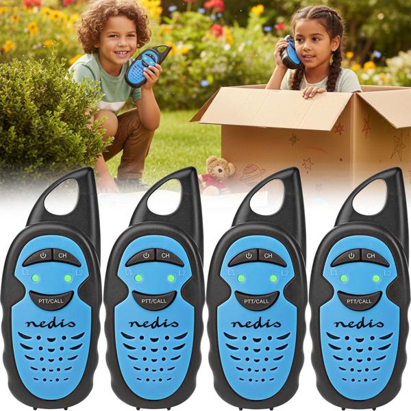 Set di 4 walkie-talkie per bambini, ricetrasmittenti con portata di 3 km, 3 canali 446 MHz, funzione PTT, gioco outdoor ideale per piccoli esploratori, regalo