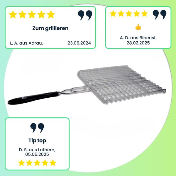 Edelstahl Grillkorb mit Griff - 59x29cm Grillhalter für Fisch, Gemüse, Steak, Garnelen - Robuster Grillwender für gleichmässiges Grillen