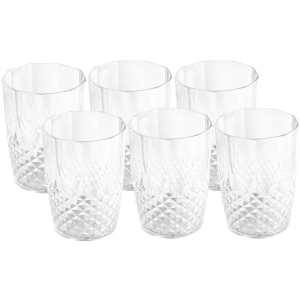 Plastic water glasses with crystal effect - set of 6, 400ml - shatterproof, stylish & reusable - ideal for garden, camping & parties