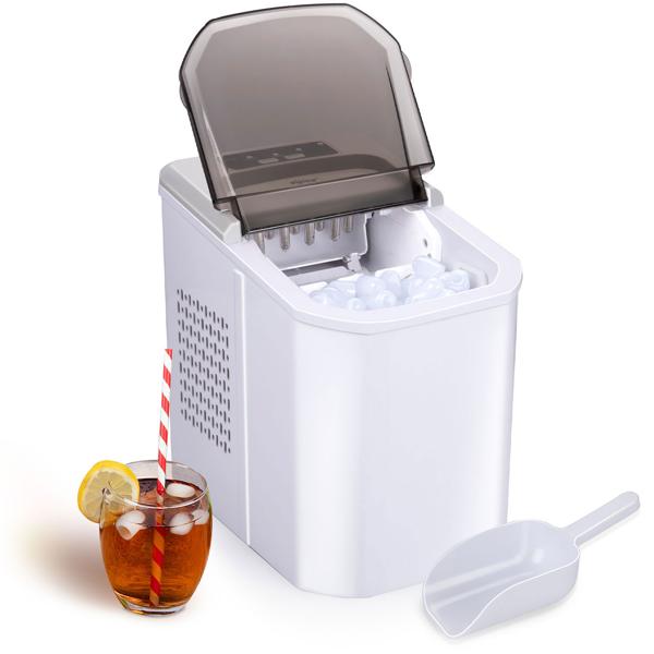 XL ice cube maker with ice scoop, 12-15 kg in 24 h, 2 sizes of ice cubes adjustable, LED display, white - black