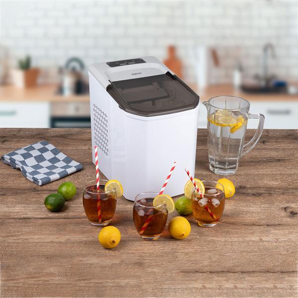 XL ice cube maker with ice scoop, 12-15 kg in 24 h, 2 sizes of ice cubes adjustable, LED display, white - black