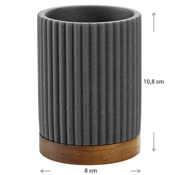 Toothbrush tumbler, anthracite with acacia wood strips, Ø 8 x 10.8 cm