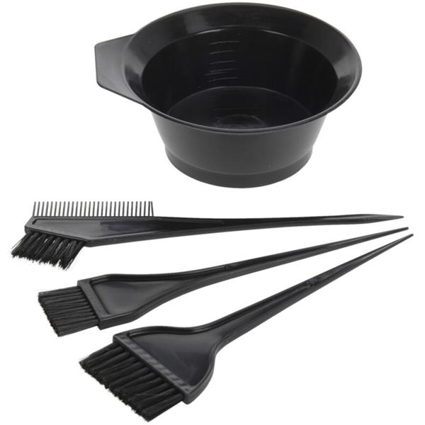 Kit de coloration pour cheveux, 4 pièces, noir, avec pinceaux de coloration et coupelle