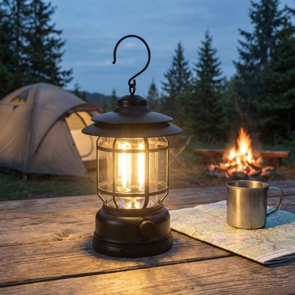 Charming retro camping lamp USB rechargeable: Energy-saving & portable tent light in vintage style, Cozy ambience for camping, balcony & garden, Your stylish companion