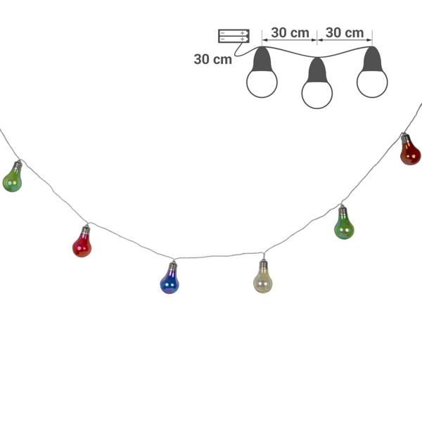 2er-Set Lichterkette mit 10 bunten Lampen, Batteriebetrieb
