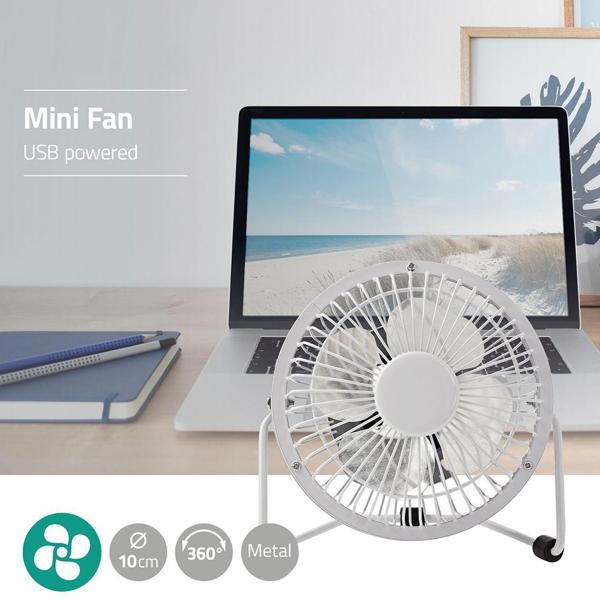 Small USB fan (Ø 10cm): Quiet table fan (3W, white) made of metal for flexible cooling. Perfect for the office & traveling