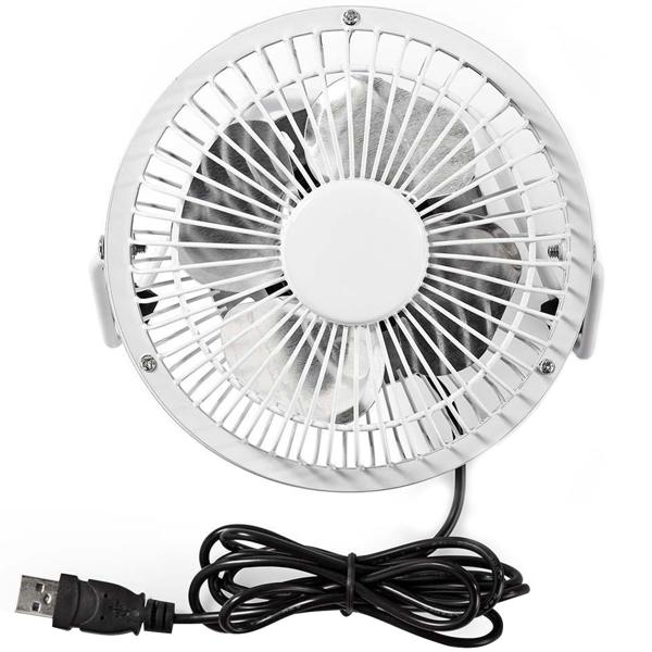 Small USB fan (Ø 10cm): Quiet table fan (3W, white) made of metal for flexible cooling. Perfect for the office & traveling