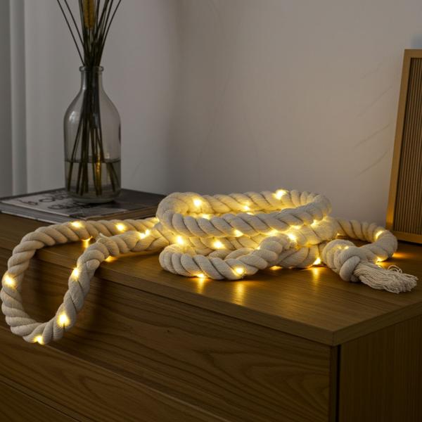 Corde lumineuse LED 5m - Ambiance chaleureuse jardin, balcon, intérieur & extérieur - 60 LED blanc chaud - Minuterie 6h - IP44