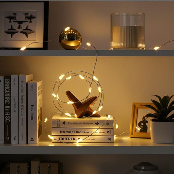 Silberdraht-Lichterkette, 80 LEDs, IP44, batteriebetrieben, warmweiss, L 395 cm