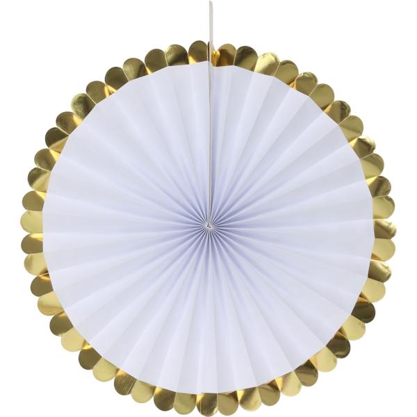 Ventaglio decorativo di carta, 5 pezzi, oro e bianco, accenti colorati per ogni occasione, decorazioni per feste, decorazioni murali e molto altro ancora