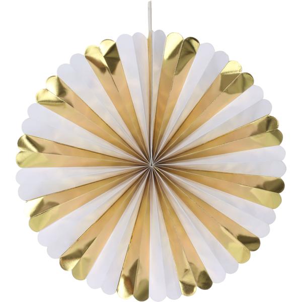 Ventaglio decorativo di carta, 5 pezzi, oro e bianco, accenti colorati per ogni occasione, decorazioni per feste, decorazioni murali e molto altro ancora