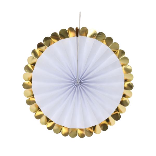 Ventaglio decorativo di carta, 5 pezzi, oro e bianco, accenti colorati per ogni occasione, decorazioni per feste, decorazioni murali e molto altro ancora
