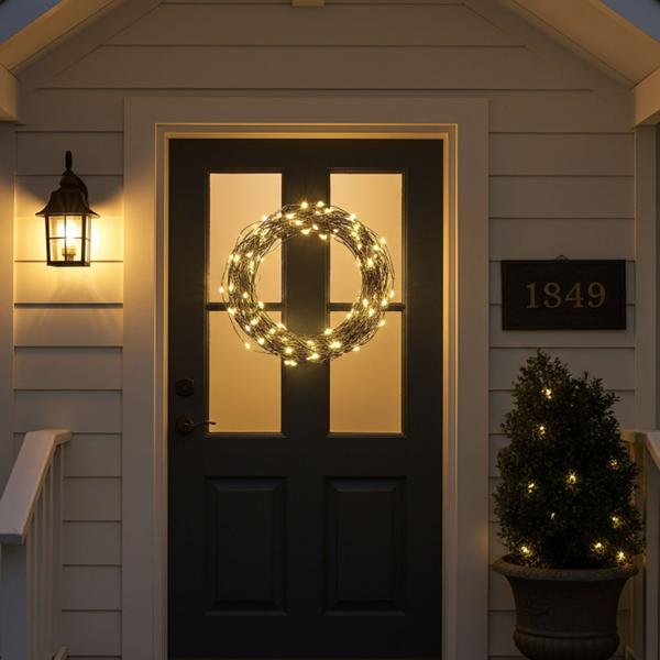 2er-Set Silberdraht-Lichterkette, 80 LEDs, IP44, batteriebetrieben, warmweiss, L 395 cm