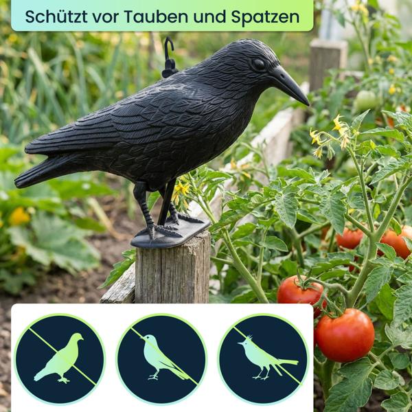 2er-Set Wetterfester Rabe in schwarz zur Vogelabwehr – 35 x 19 x 13 cm – Schutz vor Tauben & Spatzen, u.v.m.–langlebig & effektiv für Garten, Balkon & Dach