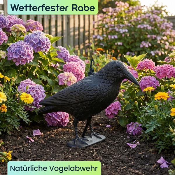 2er-Set Wetterfester Rabe in schwarz zur Vogelabwehr – 35 x 19 x 13 cm – Schutz vor Tauben & Spatzen, u.v.m.–langlebig & effektiv für Garten, Balkon & Dach