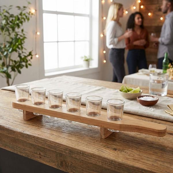 Schnapsbrett aus Bambus fr 6 Schnapsglser - Robust & langlebig - 40ml je  Glas - Servierbrett mit Griff - Perfekt fr Party, Bar, Geburtstag - 45x6x6  cm - Elektronik, Technik & Trends