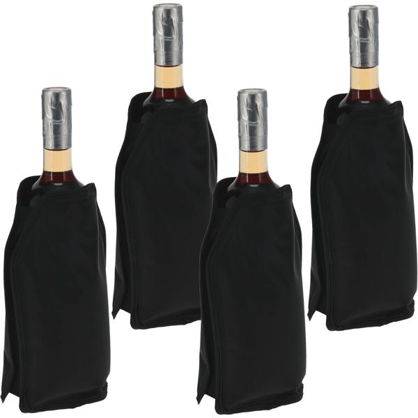 Set of 4 black bottle coolers / cooling sleeves – Flexible cooling cover with gel filling for wine bottles, champagne bottles & drinks, lightweight & handy