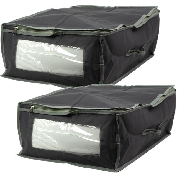 set of 2 underbed drawers with viewing window & handle, 50 x 38 x 20cm, gray