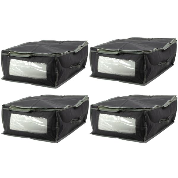 set of 4 underbed drawers with viewing window & handle, 50 x 38 x 20cm, gray