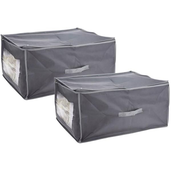 Set of 2 underbed storage boxes with viewing window & handle – 60x45x30 cm dark grey – protection against moths/dust – storage for bed linen & clothing – foldable
