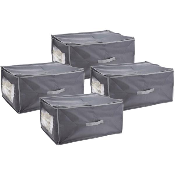 Set of 4 underbed storage boxes with window & handle – 60x45x30cm dark grey – protection against moths/dust – storage for bed linen & clothing – foldable