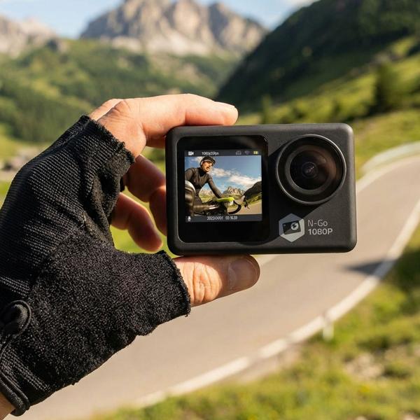 Dual-screen action cam, full HD, 12 MP, Wi-Fi, app, waterproof up to 30 m