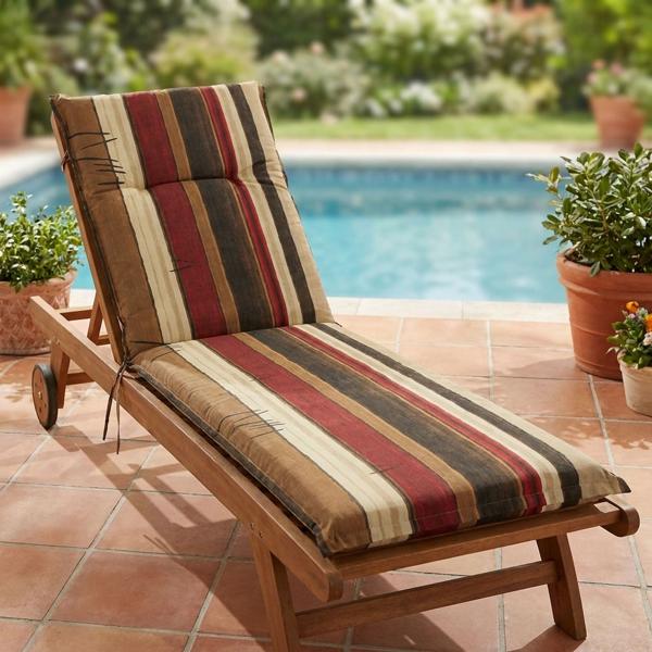 Lounger cushion, striped design, earth tones, reclining lounger cushion, 192 cm, ideal for garden loungers and sun loungers