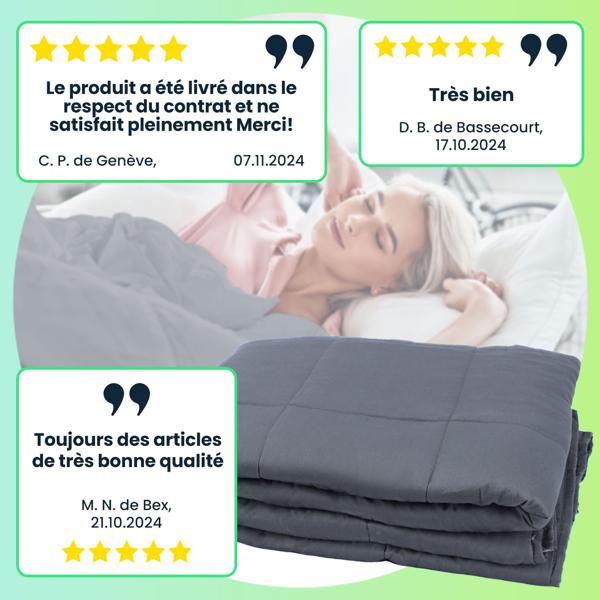 Couverture lestée confortable 150 x 200 cm, 7 kg – coton de première qualité et billesde verre pour une relaxation profonde, un meilleur sommeil et une réduction du stress