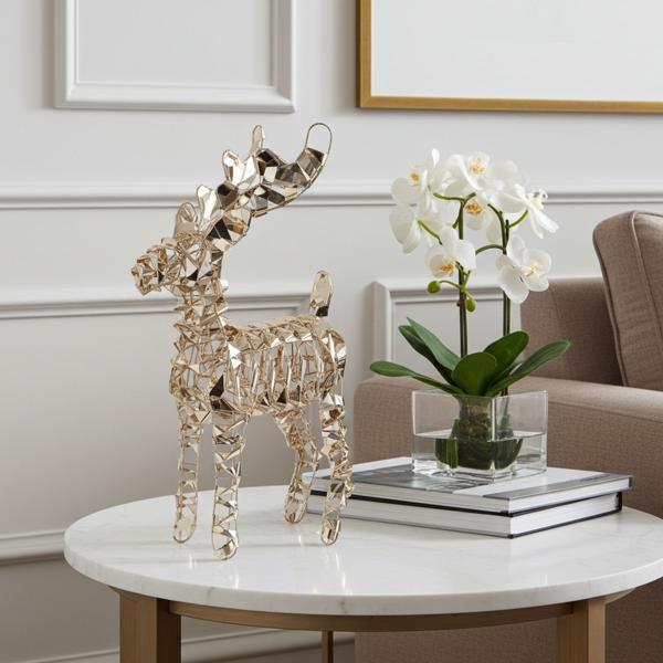 LED-Rentier Deko - 50 goldfarbene Micro-LEDs für stilvolles Weihnachtsambiente - Batteriebetrieb, Timer, 24x8x37cm, IP20, Metall/PET