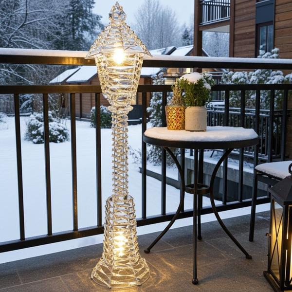 Lanterne LED dorée 720 Micro-LED - Éclairage romantique pour fêtes de Noël - Minuterie IP44 - 30x30x140cm