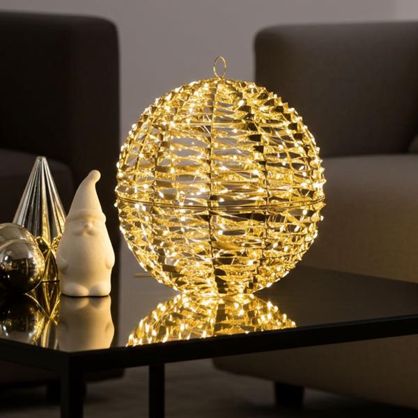 Boule de Noël LED Or - 720 micro-LED blanc chaud, Ø 40 cm - Décoration festive intérieure/extérieure - À piles avec minuterie 6/18h - IP44