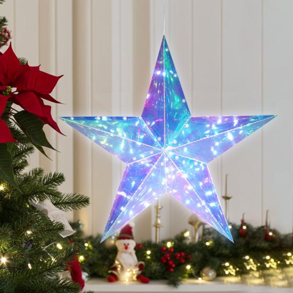 Weihnachtsstern Regenbogen LED - Schimmernde Weihnachtsdekoration für drinnen & draussen - 40 kaltweisse Micro-LEDs, Timer, 52x14x51cm, PET, Batterie/Kabel