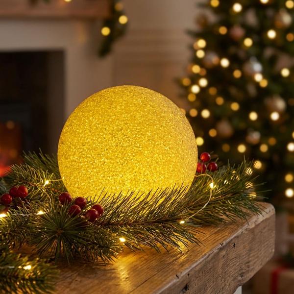 Boule lumineuse de Noël - Ø 18 x 17,2 cm - LED blanc chaud - Décoration festive intérieur ambiance chaleureuse sans fil - Fonctionne avec 3 piles AAA