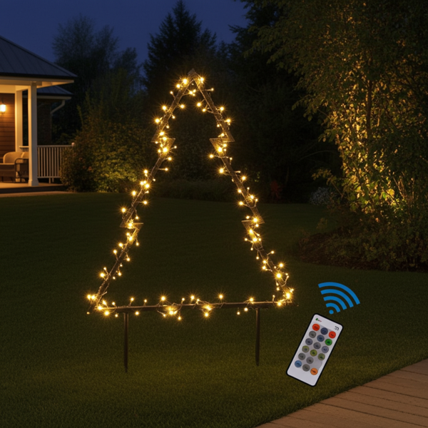 Gartenstecker Weihnachtsbaum - 175 warmweisse LEDs, 53x75cm, IP44 wetterfest - festliche Aussenbeleuchtung mit Timer & Fernbedienung für Garten, Balkon & Hof