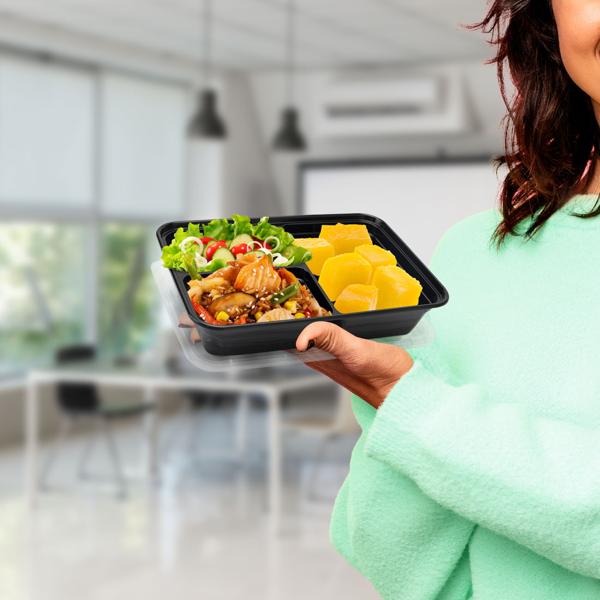 10 scatole per i pasti con coperchio e 3 divisori, le Meal Prep Boxes sono riutilizzabili, prive di BPA, utilizzabili in microonde, con una capacità di 1,2 litri