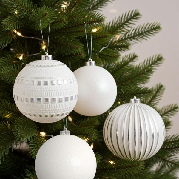 Christmas baubles, 4 pcs., white, Ø 15 cm, 3 different designs
