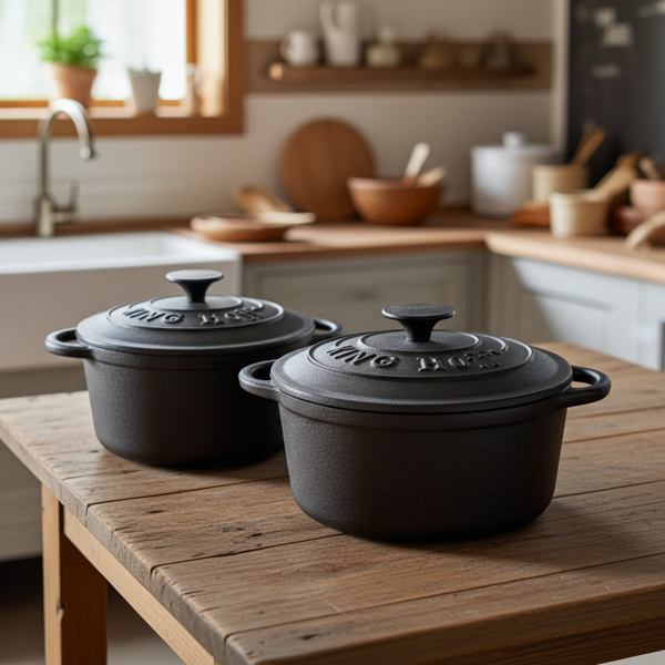 set di 2 pentole in ghisa con coperchio, rotonde, da 2,4 l e 4 l