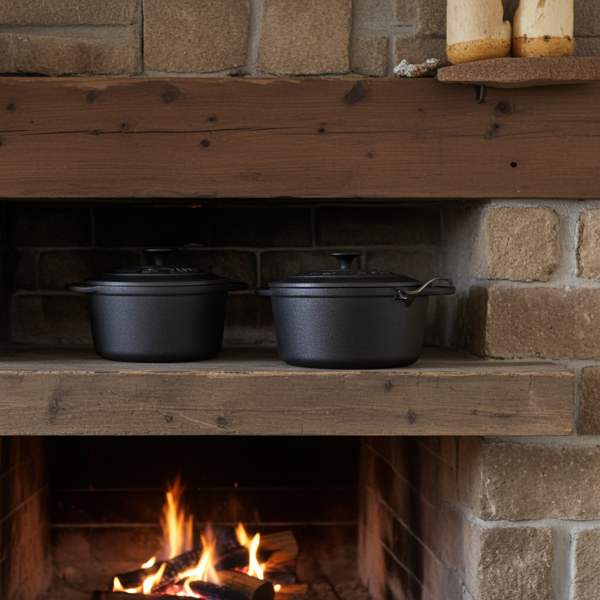 set di 2 pentole in ghisa con coperchio, rotonde, da 2,4 l e 4 l