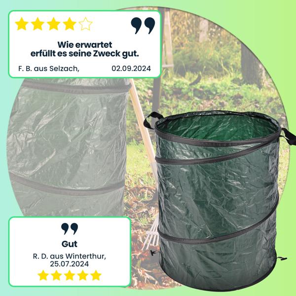 3er-Set Gartensack – 130L Volumen für Gartenarbeit, Laub & Abfall – Robust, langlebig, Polyester, mit Henkeln & grosser Öffnung – Grün, 50x68cm
