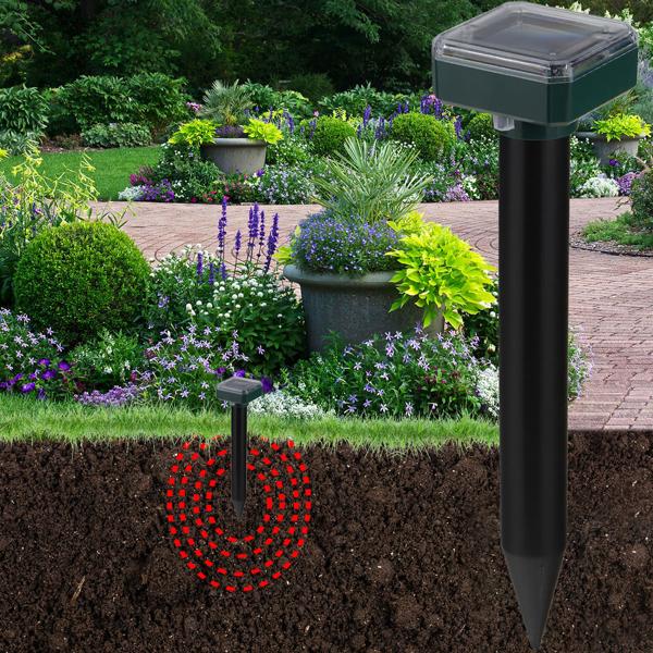 Effaroucheur de campagnols solaire - 16 pièces - Protection écologique sans produits chimiques - Ondes sonores 400Hz - Couverture 600m² - H 25cm