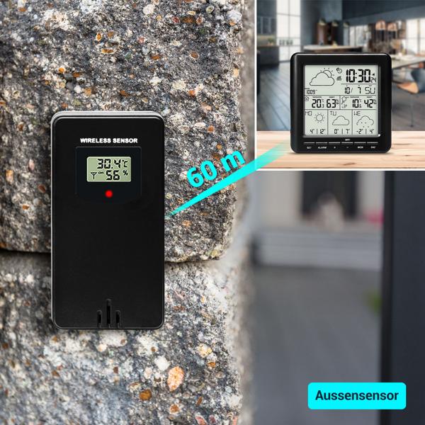 WLAN-Wetterstation mit Aussensensor: 4-Tage-Prognose, App-Zugriff weltweit, Schwarz – Übersichtliches Display für genaue Wetterdaten