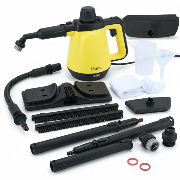 Premium steam cleaner, mobile, 3.5 bar pressure, 16 accessory attachments, powerful 1,200 W, against grease and dirt in kitchen, bathroom, furniture, upholstery, car