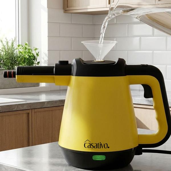 Premium steam cleaner, mobile, 3.5 bar pressure, 16 accessory attachments, powerful 1,200 W, against grease and dirt in kitchen, bathroom, furniture, upholstery, car