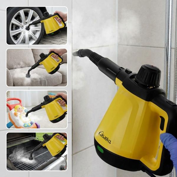 Premium steam cleaner, mobile, 3.5 bar pressure, 16 accessory attachments, powerful 1,200 W, against grease and dirt in kitchen, bathroom, furniture, upholstery, car