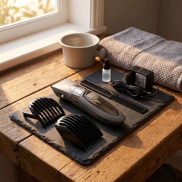 Tondeuse à cheveux et à barbe sans fil - Étanchéité douche - Lame acier inoxydable - Autonomie 60 min - Recharge 8h - 2 accessoires