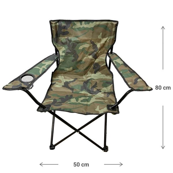 Chaise de camping, pliable avec porte-boisson, camouflage