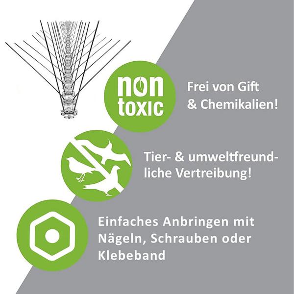 Taubenabwehr Spikes - Tierfreundlicher Vogelschreck für Dach & Balkon - 2,5m Edelstahl-Spitzen - Rostfrei, UV-beständiger Kunststoff - Einfache Montage
