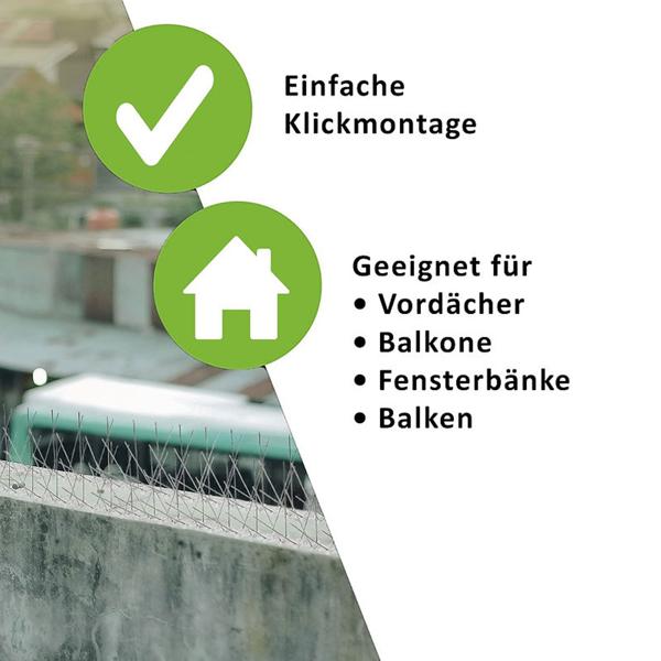 Taubenabwehr Spikes - Tierfreundlicher Vogelschreck für Dach & Balkon - 2,5m Edelstahl-Spitzen - Rostfrei, UV-beständiger Kunststoff - Einfache Montage